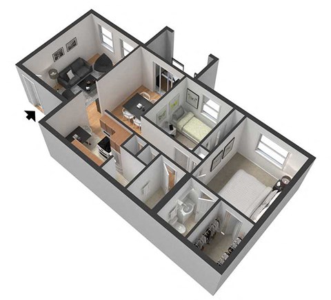 Floor plan for 2 beds, 2 baths, 1170 sqft